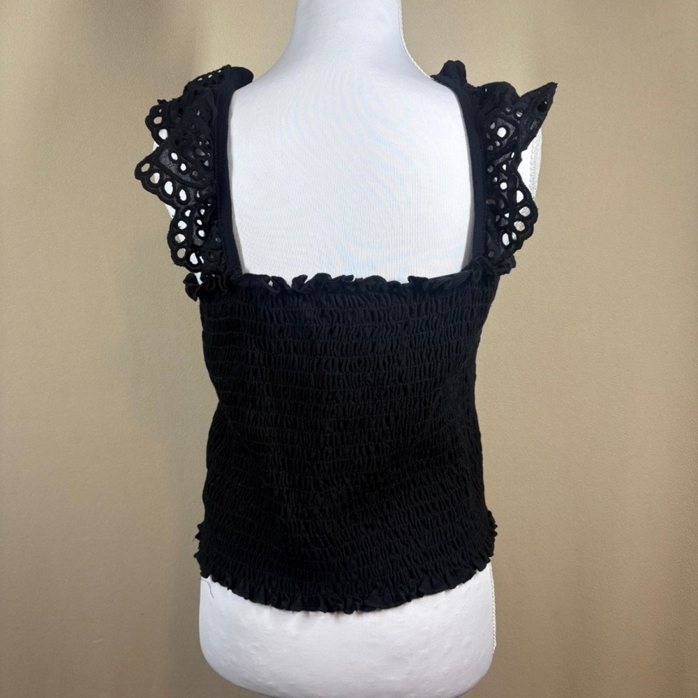 NWT Anthropologie eri+aliโ Smocked Eyelet Tank L Blk Dark Fairy Grunge Coquette
